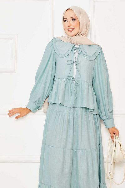 EBRUTESETTÜR Baby Collar Front Lace Skirt Suit