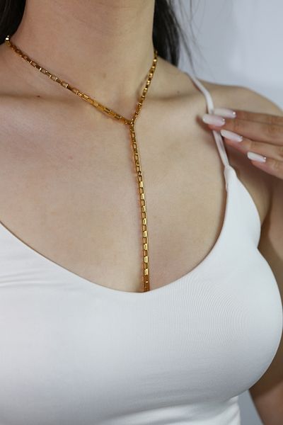 MARCİELO Accessories Y Necklace - Steel Box Chain Low-Cut Necklace