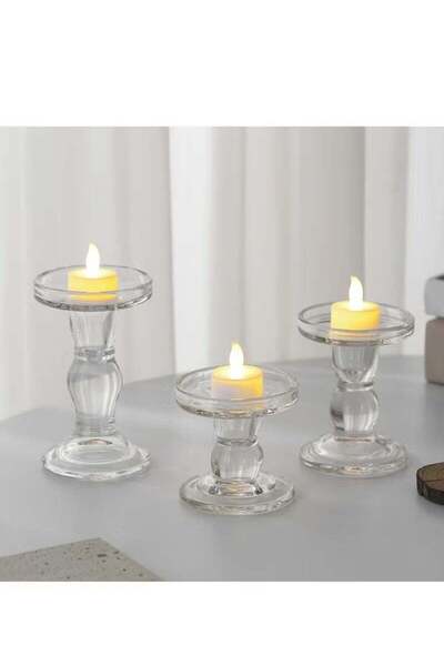 Generic 3pcs Clear Glass Candlestick Holders , Tealight & Pillar & Taper Cand...