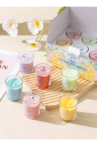 Generic Scented Candle Natural Soy for Home, 6pcs Glass Jar 2.2Oz Colourful S...