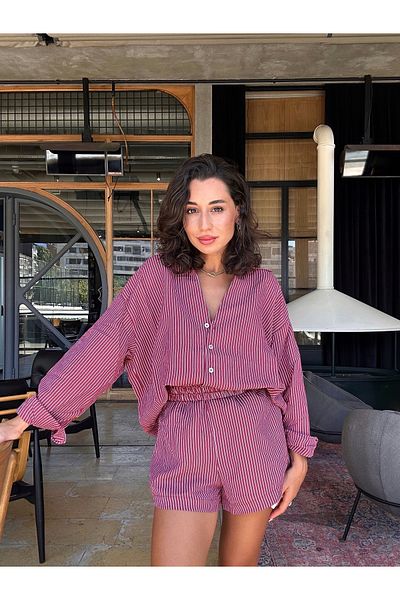 SANX Striped Shirt Shorts Set