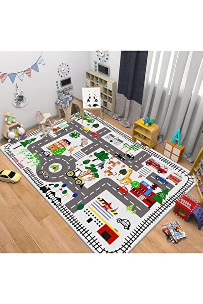 Generic ggcyifei Kids Car Rug, 31" x 47" Area Rug, Mixing Colors, Road Traffic System, Non-Slip, Machine Ma