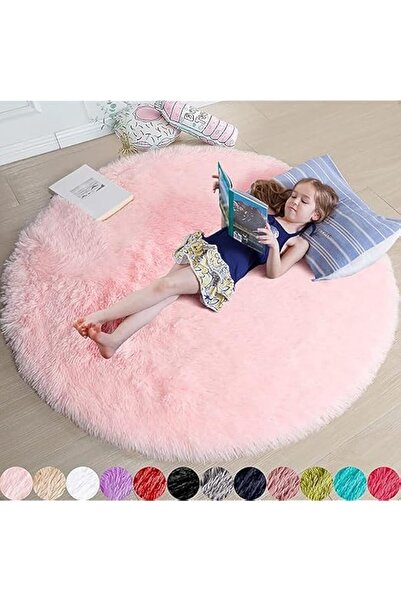 Generic سجادة دائرية وردية اللون لغرفة النوم، سجادة دائرية ناعمة 1.2 متر × 1....