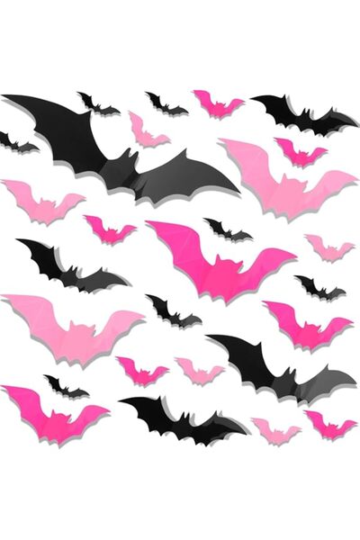 Generic Khazna Pink Bats Wall Decor - 120PCS 4 Sizes Pink, Blush and Black 3D Bats, Pink Party, Cute Decora