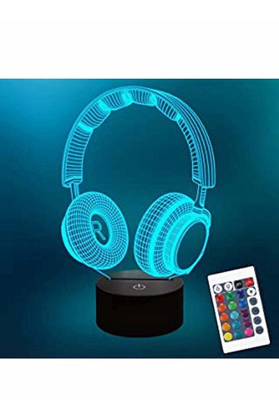 Generic 3D Headphone Night Light Sleeping Light, for Kids Boys Table Desk Lamp with Touch Switch Remote Con