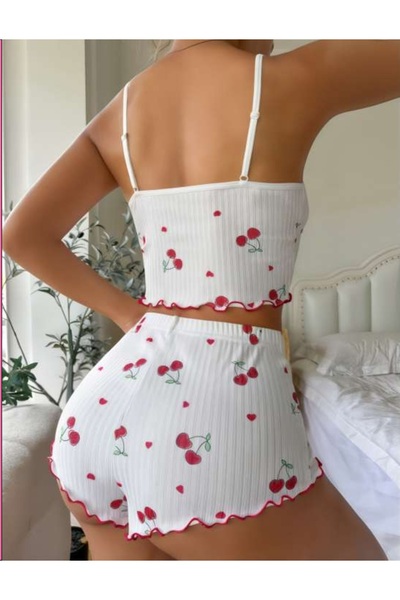 REAL PASSİONE Kadın Askılı Bluz Şortlu Örme Takım Trend Moda