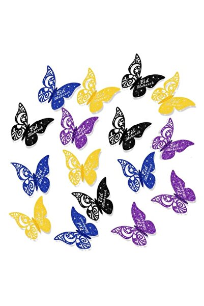 Generic جوويلين، 16 قطعة من زينة رمضان، ملصقات جدارية على شكل فراشة ورقية ثلا...