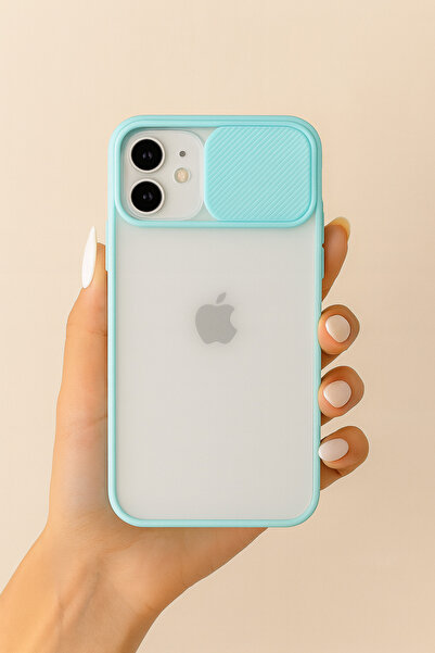 iPhone 11 Buz Mavisi Kaydırmalı Lens Korumalı Kılıf