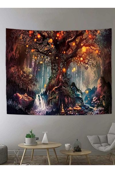 Generic SYOSI Fantasy Plant Magical Forest Tapestry Fantasy Fairy Tales Tapestry A Life Tree Elves Waterfal