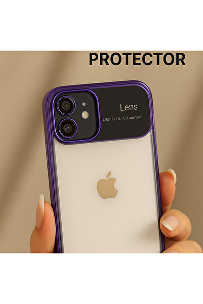 iPhone 11 Ultra Lens Guard – Mor Çerçeveli Şeffaf iPhone 11 Kılıfı