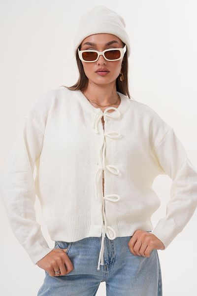 ŞİMAL Women's Front Lace Detailed Knitwear Knitted Cardigan 255229 -