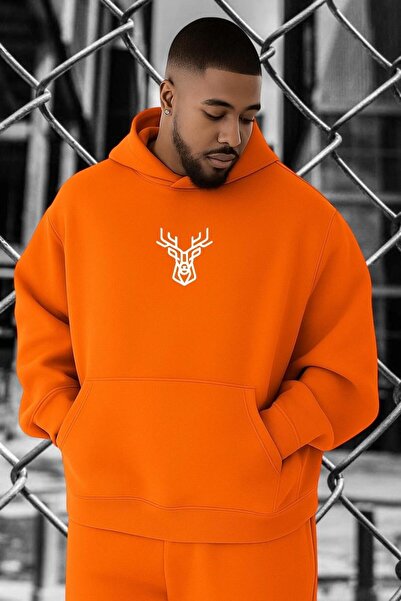 BENROMA 3 Yarn Combed Cotton Deer Printed Oversized Sweatshirt