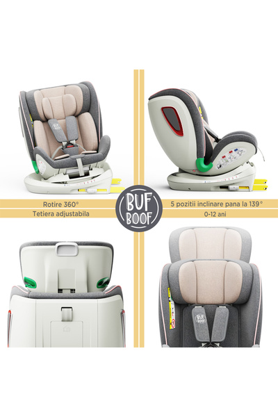 BUF BOOF Scaun Auto Platinum Deluxe I-size PInk Isofix Rotativ 360 Top Tether Sips 40-150 Cm