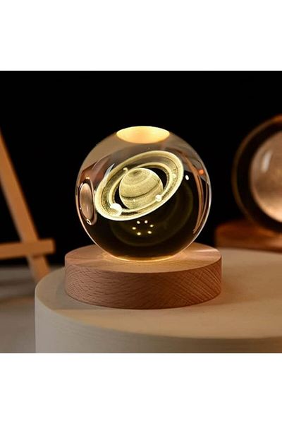 Generic Nnewvante 3D Solar System Crystal Ball Night Light with Wood Base, Fantasy Decor, Crystal Ball Gift