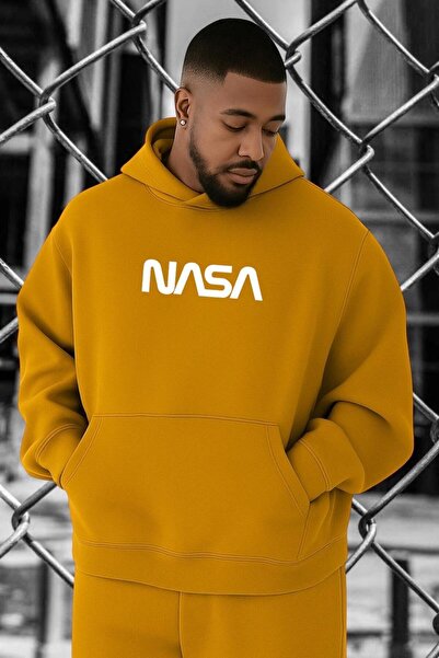 BENROMA سويت شيرت كبير الحجم مطبوع عليه شعار وكالة الفضاء ناسا