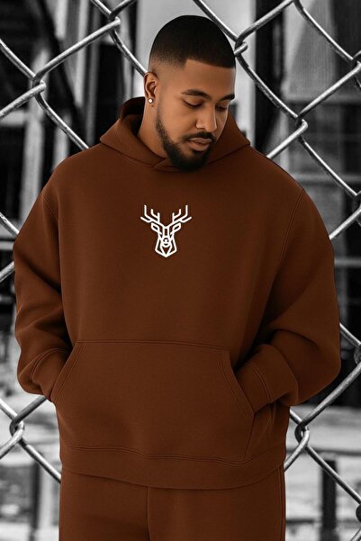 BENROMA 3 İPLİK PENYE GEYİK BASKILI BÜYÜK BEDEN SWEATSHIRT