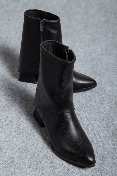 DİORİN Women's Black Cowboy Mid Heel Winter Boots