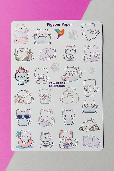 Pigeons Paper Set of 3 Kawaii Cat, Bubble Tea, Heart Stickers - Advantageous Set