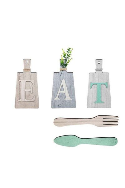 Generic 5 PCS Cutting Board Eat Sign Set Wall Decoration Hanging Wooden Lette...