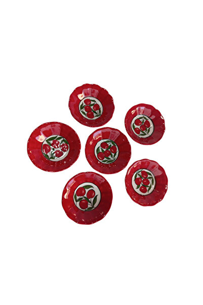 shop Handmade Red Cherry Patterned Set of 6 Ceramic Tea Plates