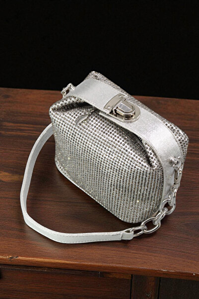 HFKY Γυναικεία τσάντα χεριού και ώμου από ασημί πέτρα.