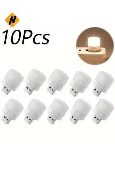 Generic HuHa 10Pcs Mini USB Warm White LED Night Light | Eye Protection Book Reading Light | USB Plug, Idea