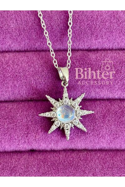 Bİ BONCUK قلادة ستيل أوبال ستون بول ستار مع صندوق هدايا للحبيب، هدية رائعة لعيد الميلاد والذكرى السنوية