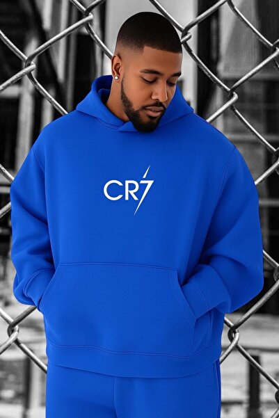 BENROMA Hanorac de marime mare cu imprimeu CR7 din bumbac pieptănat cu 3 fire