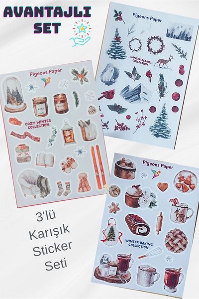 Pigeons Paper Set of 3 Warm Winter Themed Stickers - Advantageous Set
