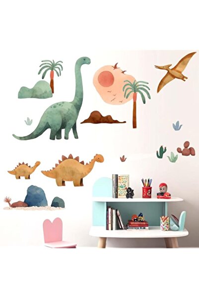 Generic ملصقات حائط على شكل ديناصور من أميجين - شجرة نخيل بألوان مائية - غرفة...