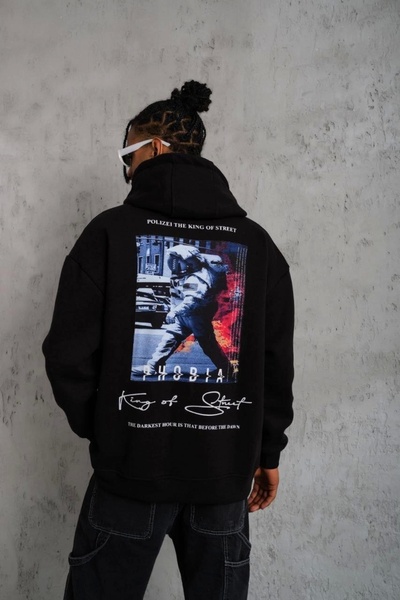 Queene Dreams Men's Astronaut Printed Hooded Sweat - Black