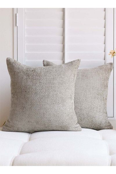 Generic a moment a moment Light Gray Chenille Cushion Cover Throw Pillow Covers 45x45 CM Pack of 2 Modern D