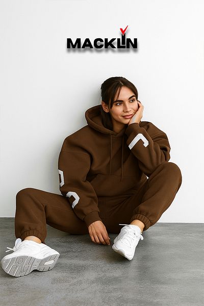 macklin Unisex Men Women Chicago New York Est Printed Oversize 3 Thread Hooded Bottom Top Tracksuit Set