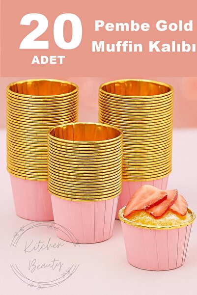 Kitchen Beauty 20 Adet Pembe Gold Metalik Muffin Kek Kalıbı Parlak Altın Cupcake Kapsülü Muffin Kalıbı