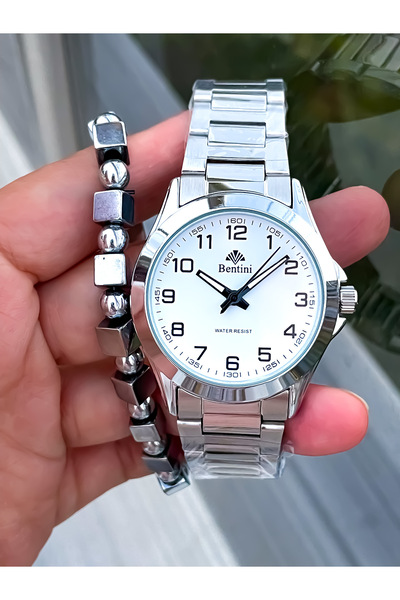 Bentini New Season Silver Color Steel Cord Men's Watch and Bracelet Father's Day Valentine's Day Gift