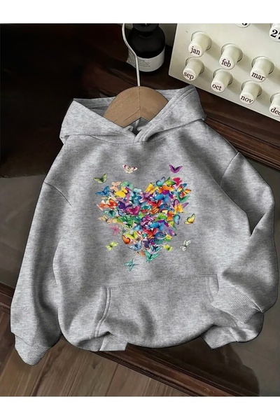 FUFLUNS Oversize Unisex Hooded Sweatshirt with Butterfly Heart