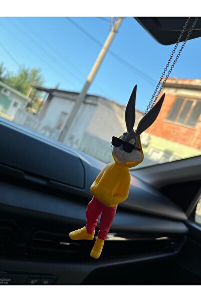 CEBECİOTO زينة مرآة ثلاثية الأبعاد على شكل أرنب أصفر وأحمر - ملحقات السيارات