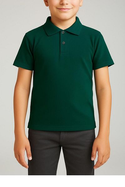 Coşkun GİYİM Unisex Polo Neck Short Sleeve School T-Shirt Dark Green 130101