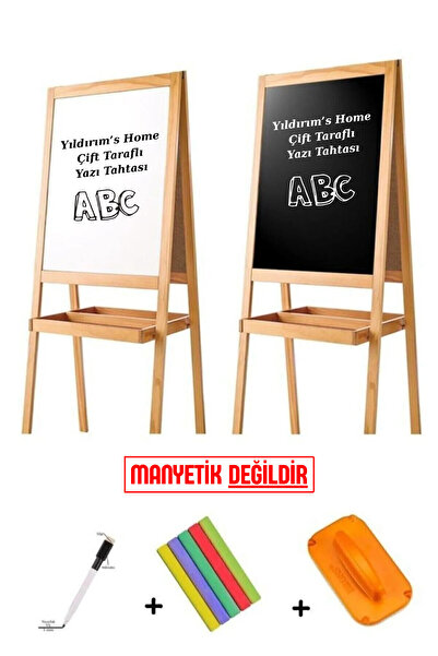 HALL BREATHE İki Taraflı Ahşap Çocuk Yazı Tahtası ve Hediyeli Kalem, Silgi, Tebeşir