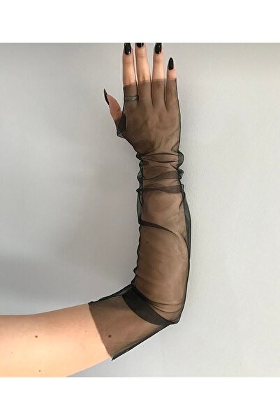 Limelia Siyah Uzun Tül Abiye Parmaksız Eldiven, şık ve zarif parti aksesuarı