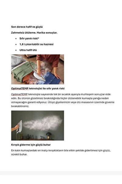 Philips 7000 Serisi 600g Şok Buhar, 120g/dk Sürekli Buhar, Optimaltemp, Sıfır Yanma Riski