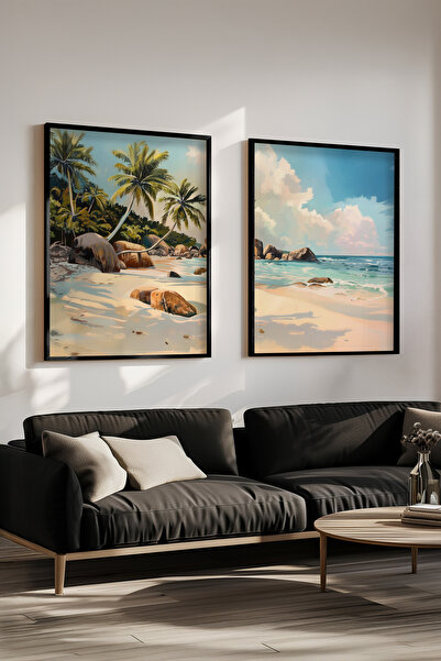 STARYUNA Set de picturi duble cu efect de pictură în ulei cu vedere la palmie...