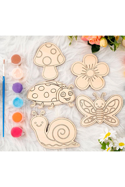 GONCA EĞİTİM Ahşap Kendin Yap Sevimli Böcekler Boyama Seti- Montessori Ahşap Eğitici Oyuncak