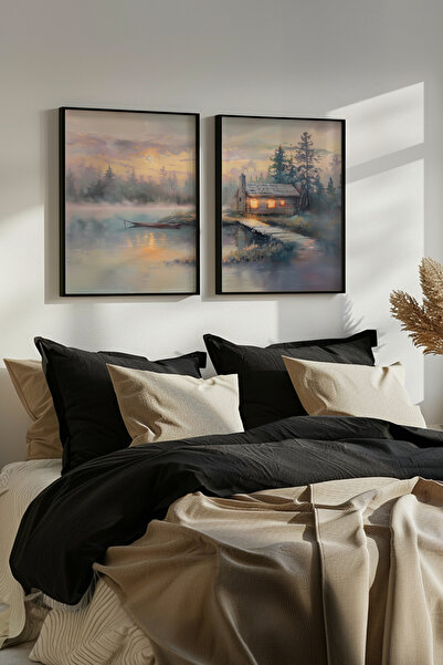 STARYUNA Set de picturi duble cu efect de pictură în ulei, cu vedere la apus ...