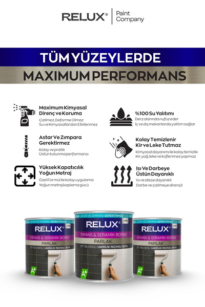 Relux Paint Fayans Boyası – Astarsız ve Vernik Gerektirmez, Parlak, Kimyasal Dayanıklı, Mermer, Ahşap, Metal