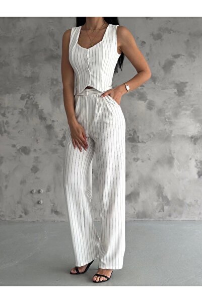 İntive Lingerie Striped Palazzo Pants Vest Suit S3395