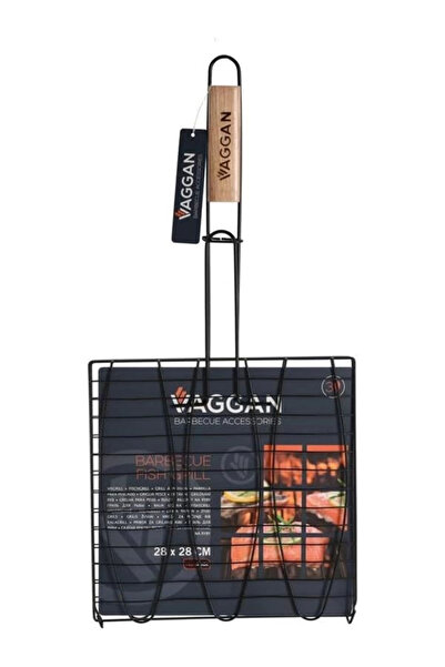 Genel Markalar Barbekü Balık Izgarası Kare Ahşap Sap Siyah Paslanmaz Çelik 28...