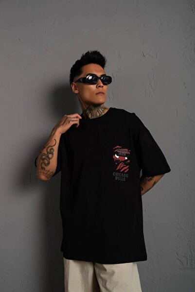 GökTR Men's Back Printed A Quality Oversize T-shirt - Black