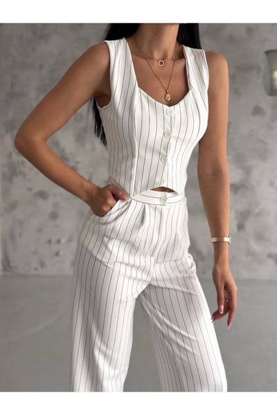 İntive Lingerie Striped Palazzo Pants Vest Suit S3395