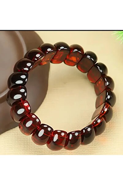 ORGANICYOU LI-GUOHAO Doğal Burma Kan Kehribarı Tek Sıra El Zinciri Bileklik - Bohem Cilalı Kırmızı Kehribar